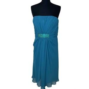 NEW BASIC II women's ruched beaded front short dress in turquoise